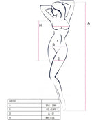 Minimalistische linienzeichnung einer weiblichen figur mit maßen für das passion bs101 bodystocking schwarz eine größe
