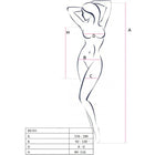 Minimalistische linienzeichnung einer weiblichen figur mit maßen für das passion bs101 bodystocking schwarz eine größe