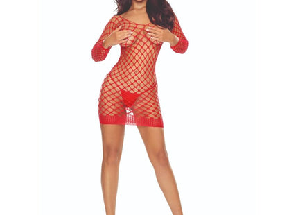 Rotes fishnet mesh bodycon kleid passion bs108 bodystocking gitter rot mit langen ärmeln und figurbetontem schnitt