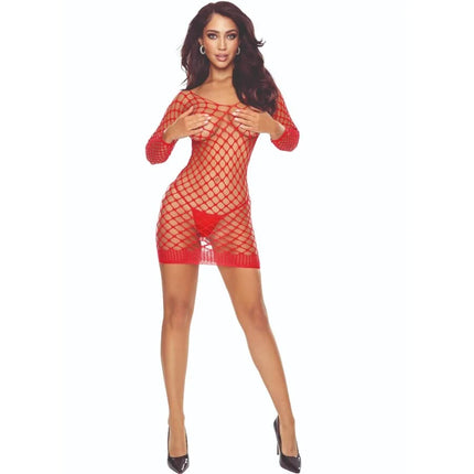 Rotes fishnet mesh bodycon kleid passion bs108 bodystocking gitter rot mit langen ärmeln und figurbetontem schnitt