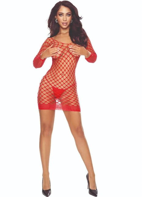 Rotes fishnet mesh bodycon kleid passion bs108 bodystocking gitter rot mit langen ärmeln und figurbetontem schnitt