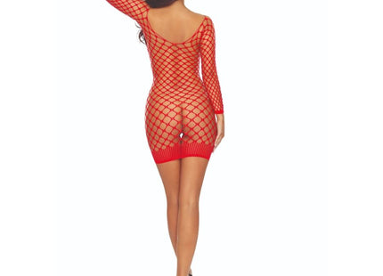 Rotes fishnet bodystocking mit langen ärmeln und eng anliegendem design passion bs108 bodystocking gitter rot