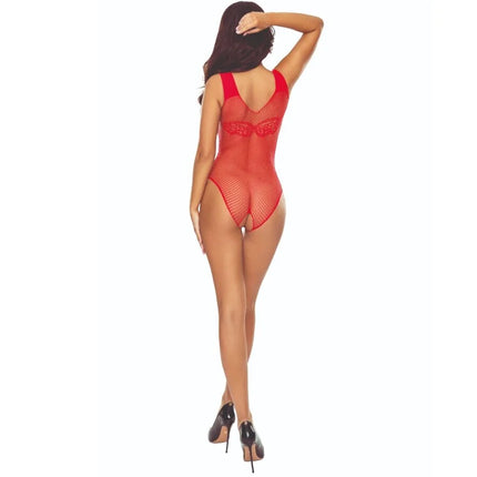 Roter mesh bodysuit mit spitzenbesatz in passion bs109 roter schmetterlings-bosystocking design