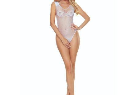 Weißer mesh bodysuit passion bs109 mit spitze und v-ausschnitt aus zartem meshmaterial