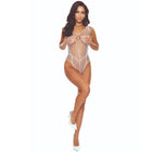 Weißer gitter-bodystocking passion bs114 aus mesh mit aufwendigem schnürdesign für sinnliche momente