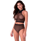 Schwarzes mesh zweiteiliges lingerie-set mit strassbesatz aus der leidenschaft bs116 kollektion