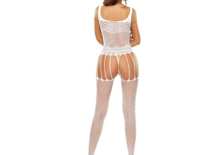 Weißer blumen-bodystocking passion bs119 aus spitzenmesh mit cutout-design, frontansicht