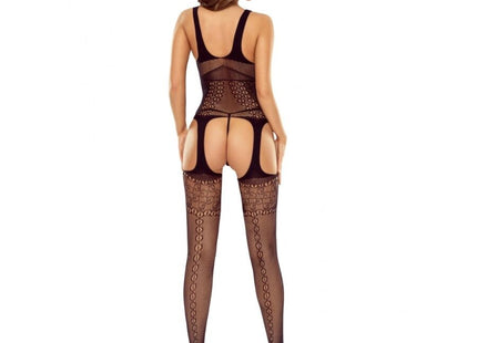 Schwarzer offener Bodystocking passion bs122 aus mesh mit feiner spitze und cut-out design