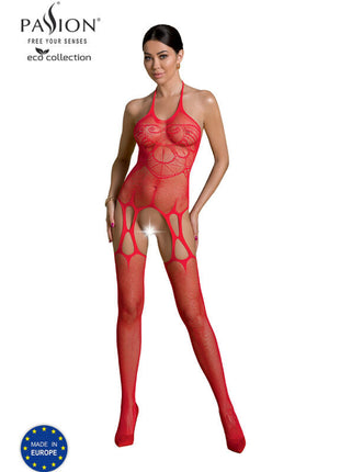 Roter spitzen-body mit feinem mesh und cut-out-design aus der passion eco collection bodystocking eco bs002 schwarz