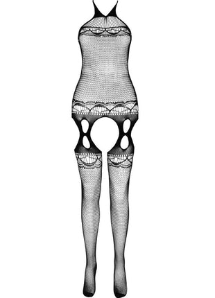 Schwarzer fishnet bodystocking passion eco collection mit spitze und cutouts aus nachhaltigem material