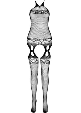 Schwarzer fishnet bodystocking passion eco collection mit spitze und cutouts aus nachhaltigem material