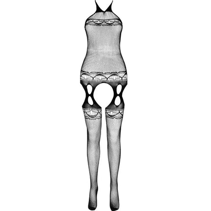 Schwarzer fishnet bodystocking passion eco collection mit spitze und cutouts aus nachhaltigem material