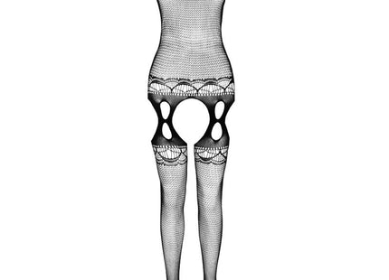 Schwarzer fishnet bodystocking passion eco collection mit spitze und cutouts aus nachhaltigem material