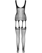 Schwarzer mesh bodystocking passion eco collection mit spitzensaum an den beinöffnungen und transparentem design