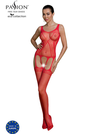 Roter lace bodystocking mit mesh panels und cutouts aus der passion eco collection in formgebendem design