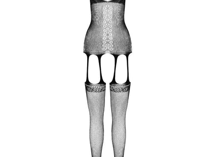 Schwarzer mesh bodystocking passion eco collection mit spitzensaum an den beinöffnungen und transparentem design