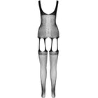 Schwarzer mesh bodystocking passion eco collection mit spitzensaum an den beinöffnungen und transparentem design