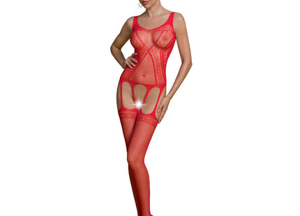 Roter lace bodystocking mit mesh panels und cutouts aus der passion eco collection in formgebendem design