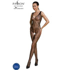 Schwarzer spitzen-bodystocking passion eco collection mit floralen mustern und transparentem mesh in weiß