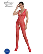 Rotes spitzen-bodystocking mit floralen mustern und transparentem mesh aus der passion eco collection