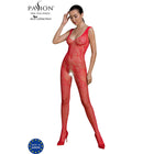 Rotes spitzen-bodystocking mit floralen mustern und transparentem mesh aus der passion eco collection