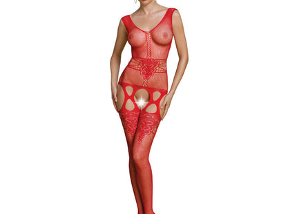 Roter lace bodystocking aus der passion eco collection mit filigranen cut-out mustern und transparentem mesh-design