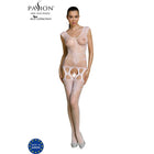 Sheer, light pink lace bodysuit with mesh design and cut-out details from passion eco collection bs014 rot