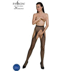 Schwarze netzstrumpfhose mit polkapunkten bodystocking mit hohem beinschnitt und offenem rücken aus passion eco collection