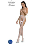 Weiße mesh fischernetz bodystocking mit durchsichtigem, atmungsaktivem stoff und offenen kreisschnitt mustern aus der passion eco collection