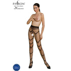 Schwarze netzstrumpfhose mit geometrischem gittermuster und verstärktem bund aus der passion eco collection