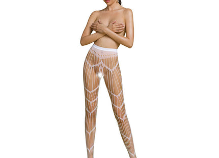 Weiße mesh fischernetzhose mit geometrischem muster und transparentem materiale aus der passion eco collection