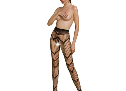 Schwarze netzstrumpfhose mit geometrischem gittermuster und verstärktem bund aus der passion eco collection