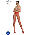 Rote Netz-Strumpfhose mit auffälligen geometrischen Mustern und roten Zehenkappen aus der Passion Eco Collection