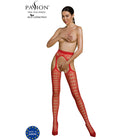 Rote, transparente Netzstrümpfe aus Mesh mit hohem Bund und Cutout-Details im Passion Eco Collection Bodystocking Eco S008 Rot