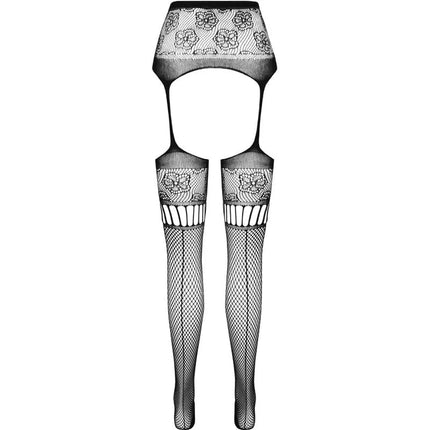 PASSION - S030 STRUMPFHOSE MIT SCHWARZEM GARTER EINE GRÖSSE - Strapsstrümpfe