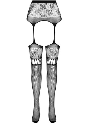 PASSION - S030 STRUMPFHOSE MIT SCHWARZEM GARTER EINE GRÖSSE - Strapsstrümpfe