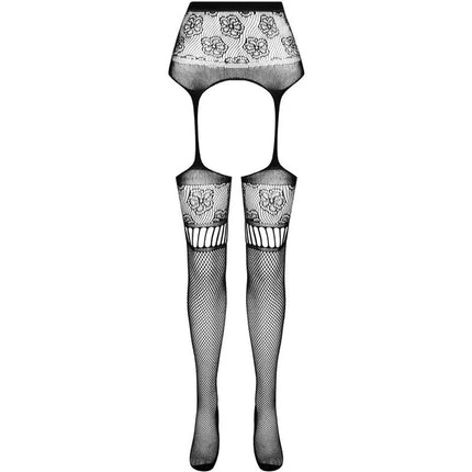PASSION - S030 STRUMPFHOSE MIT SCHWARZEM GARTER EINE GRÖSSE - Strapsstrümpfe