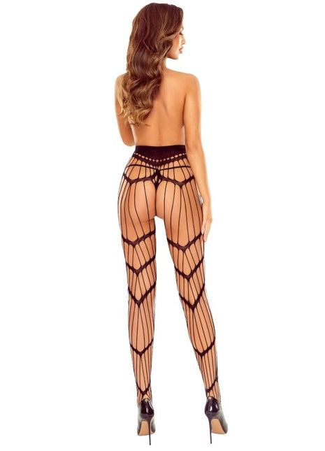 Schwarze hüftiggehende strumpfhose passion s033 mit geometrischem diamantmuster und verstärktem bund