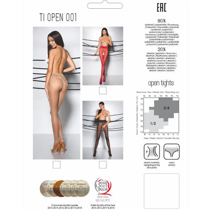 Passion tiopen 001 schwarze strumpfhose mit offenem schritt aus elastischem, transparentem, hautfarbenem material