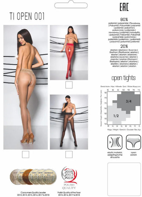 Passion tiopen 001 schwarze strumpfhose mit offenem schritt aus elastischem, transparentem, hautfarbenem material