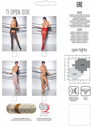 Passion tiopen 006 weiße strumpfhose offene schwarze, rote und weiße strumpfhose aus 80% polyamid 20% elastan