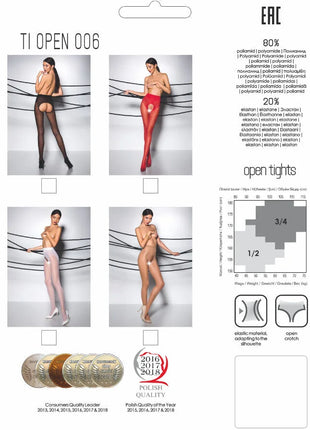 Passion tiopen 006 weiße strumpfhose offene schwarze, rote und weiße strumpfhose aus 80% polyamid 20% elastan