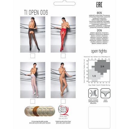 Passion tiopen 006 weiße strumpfhose offene schwarze, rote und weiße strumpfhose aus 80% polyamid 20% elastan