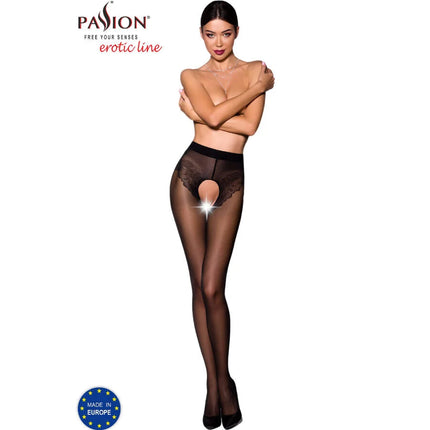 Schwarze sheer strumpfhose mit spitze und offenem rückendesign aus 30 den material der marke passion erotic line
