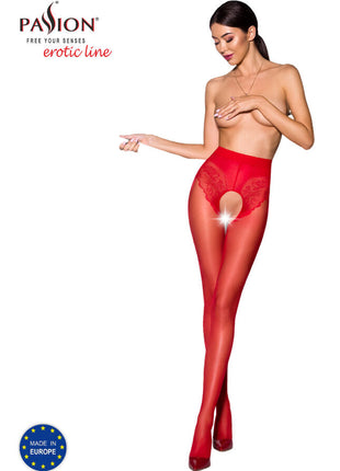 Rote spitzenfeinstrumpfhose mit cutout-design und passion logo aus 30 denier transparentem material