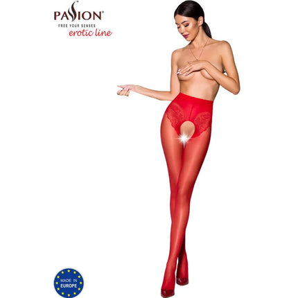 Rote spitzenfeinstrumpfhose mit cutout-design und passion logo aus 30 denier transparentem material