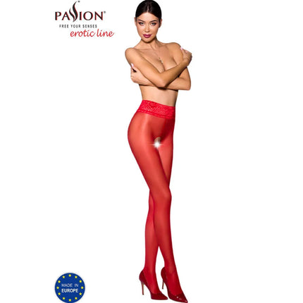 Rote, spitze-gesäumte transparente strumpfhose aus 30 denier material aus der passion erotic linie