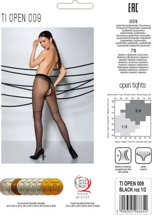Schwarze sheer halboffene strumpfhose passion tiopen 009 mit zarter spitze am beinabschluss 20 den