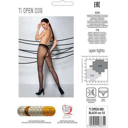 Schwarze sheer halboffene strumpfhose passion tiopen 009 mit zarter spitze am beinabschluss 20 den