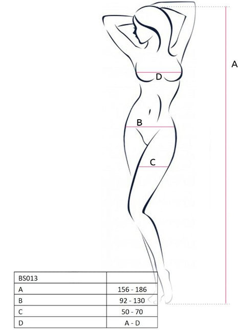 Minimalistisches schwarzes linienbild einer frauensilhouette mit messpunkten a b c d für passion woman bs013 roter bodystocking eine größe